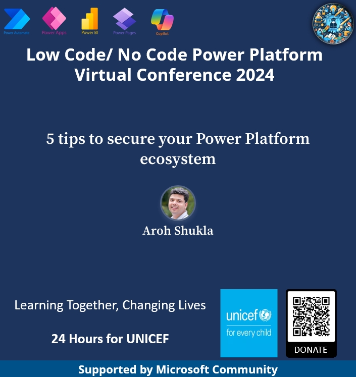 TheTechPlatform (@thetechplatform) on Twitter photo We are excited to announce <a href="/aaroh_bits/">Aroh Shukla</a>, who will speak on "5 Tips to Secure your Power Platform Ecosystem" at the #LCNC2024 Power Platform Conference to support the #UNICEF fundraiser.
Register - lnkd.in/g7ACknWV
<a href="/TheTechPlatform/">TheTechPlatform</a> We are excited to announce <a href="/aaroh_bits/">Aroh Shukla</a>, who will speak on "5 Tips to Secure your Power Platform Ecosystem" at the #LCNC2024 Power Platform Conference to support the #UNICEF fundraiser.
Register - lnkd.in/g7ACknWV
<a href="/TheTechPlatform/">TheTechPlatform</a>
