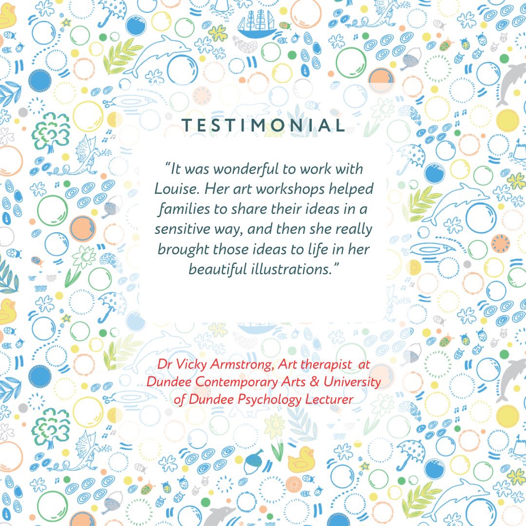 🟡Testimonial Tuesday 
“It was wonderful to work with Louise. Her art workshops helped families to share their ideas in a sensitive way, and then she really brought those ideas to life in her beautiful illustrations.”
Vicky Armstrong 
read more on my blog
blog.louisekirby.com/2024/09/19/ill…