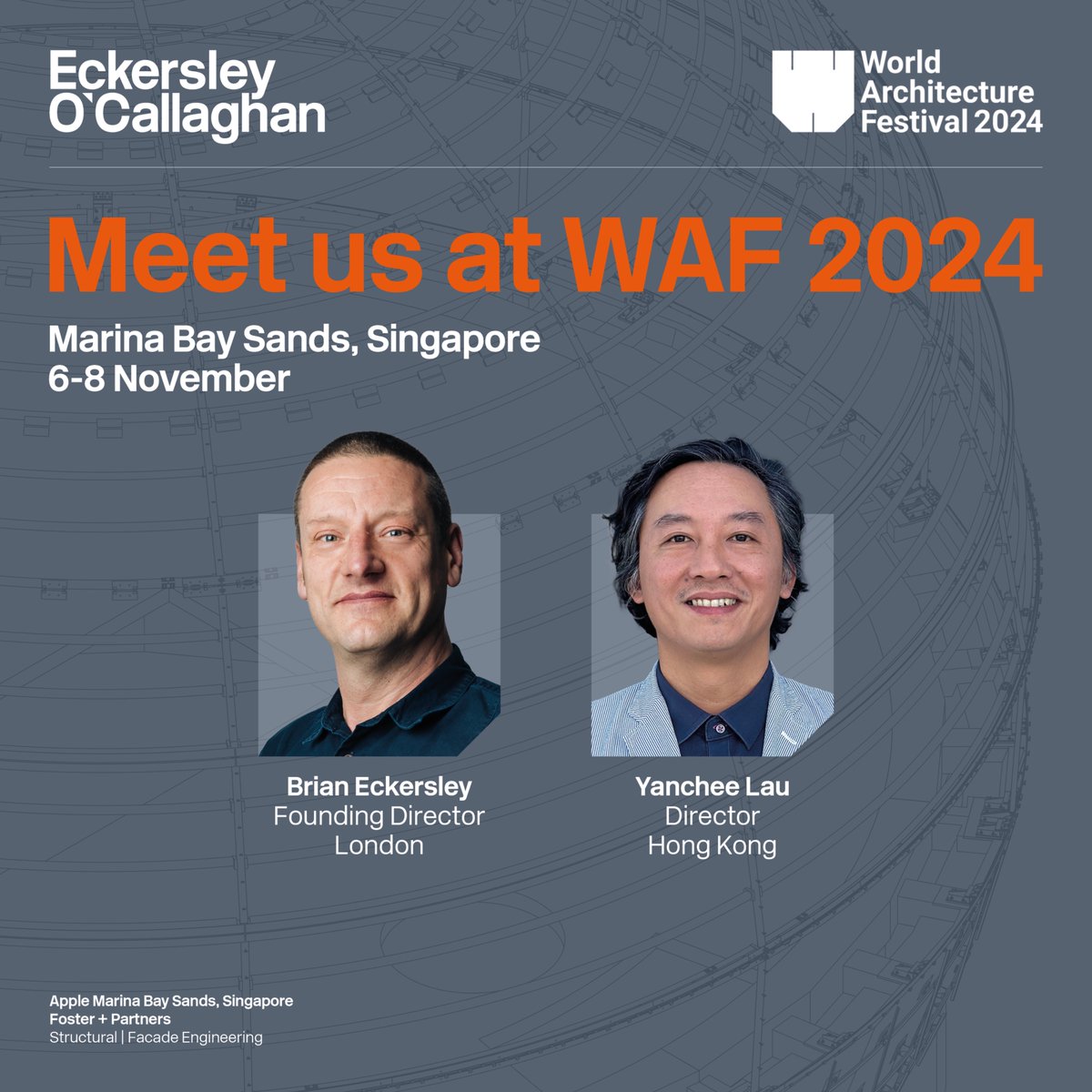 Eckersley O'Callaghan (@eocengineers) on Twitter photo Join us next week as Founding Director, Brian Eckersley, and Director of our Hong Kong office, Yanchee Lau, head to Singapore for the World Architecture Festival 2024. If you’d like to meet us, please reach out through hello@eocengineers.com or via ours: eocengineers.com Join us next week as Founding Director, Brian Eckersley, and Director of our Hong Kong office, Yanchee Lau, head to Singapore for the World Architecture Festival 2024. If you’d like to meet us, please reach out through hello@eocengineers.com or via ours: eocengineers.com