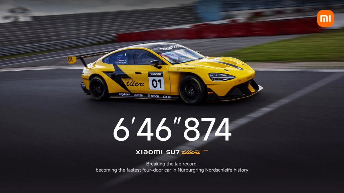 ev_gyan's tweet image. The #XiaomiSU7Ultra prototype sets the fastest four-door lap in Nürburgring history! 🏎️💨 Xiaomi raises the bar! #EV #LapRecord