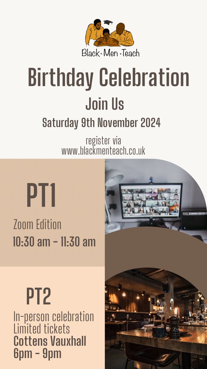 We’re celebrating 4 years of <a href="/BlackMenTch/">Black Men Teach 👨🏾‍🏫</a> 

The journey so far has captured many special moments, connections and lots of learning! 

For more details on how you can celebrate with us see flyer below and register via the BMT events page 👇🏾

blackmenteach.co.uk/events/