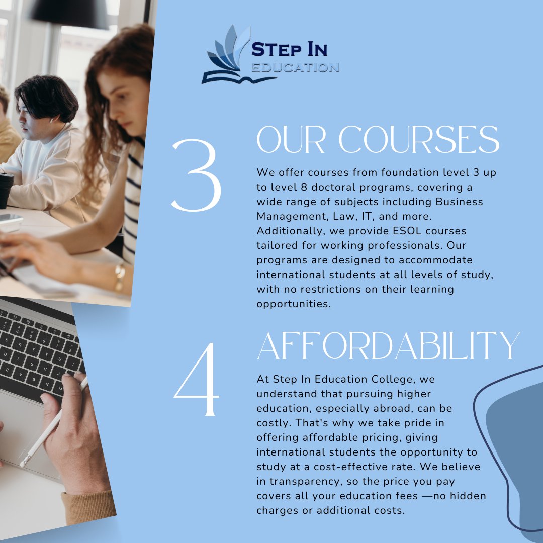 StepInEdulondon's tweet image. Welcome to Step In Education College! 🎓

We’re here to support all international students ready to start or continue their education journey with us! 

Check out the last slide for all our contact details!

#StepInEducation #InternationalStudents #StudyAbroad #EducationJourney