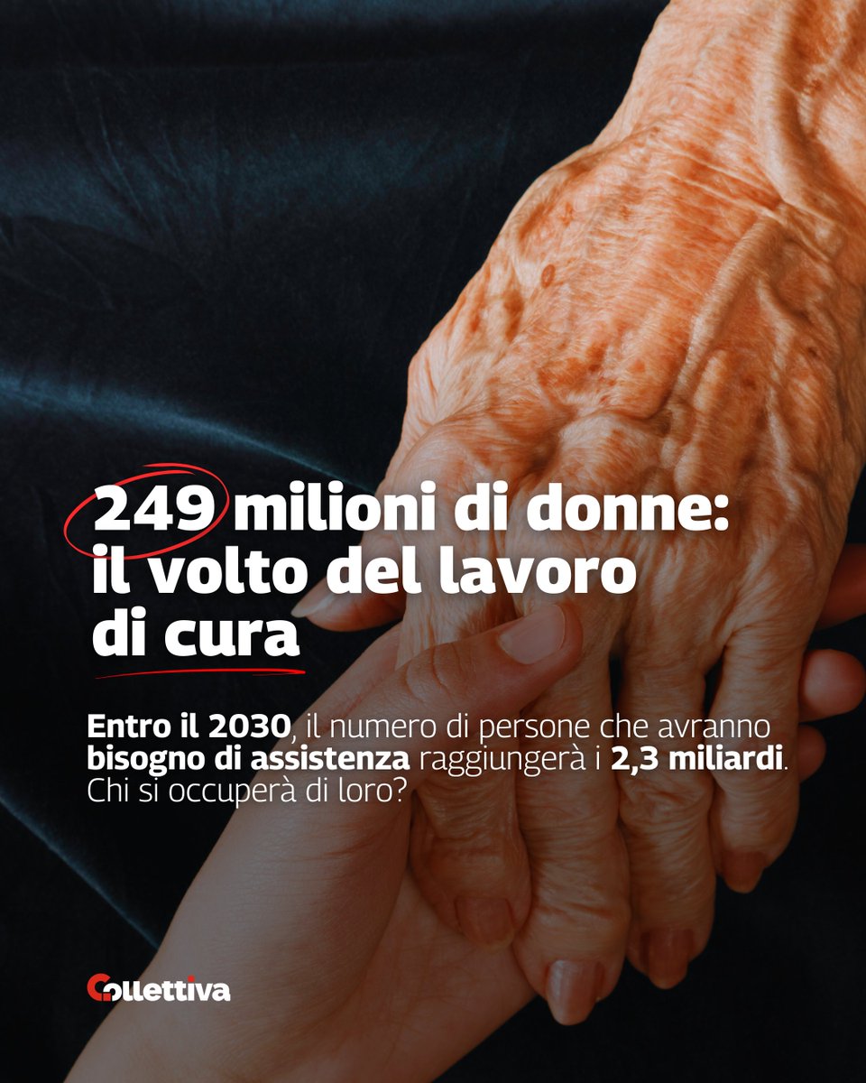 Il lavoro di cura è essenziale ma spesso sottovalutato. Oltre 380 milioni di persone, per la maggior parte donne, si dedicano alla cura di persone fragili

In Italia gli investimenti sono scarsi, mettendo a rischio il futuro del welfare

L'approfondimento:
collettiva.it/copertine/ital…