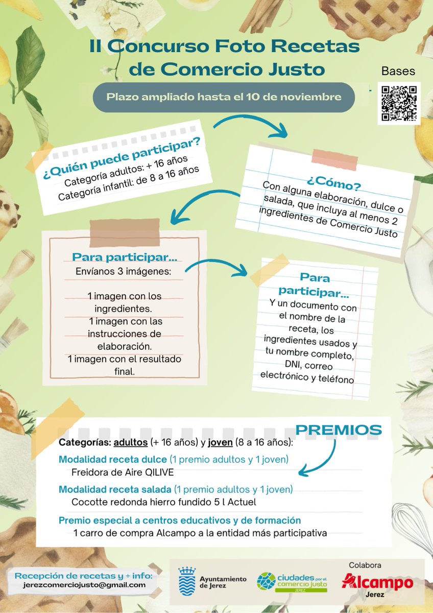 #Jerez es Ciudad por el Comercio Justo desde 2022 y queremos que toda la ciudadanía se implique en este proyecto 
 
📷Participa en este concurso de Foto-Recetas y da un paso a favor del consumo responsable 
 
¡Ampliamos el plazo hasta el 10 de noviembre!

<a href="/JerezVoluntaria/">Voluntariado Jerez</a>