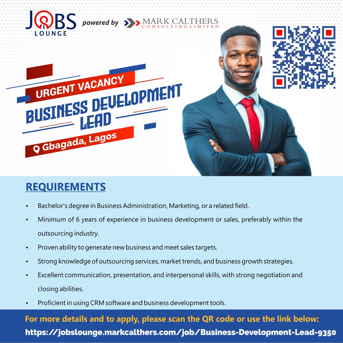 jobslounge's tweet photo. Urgent Hiring: BUSINESS DEVELOPMENT LEAD
Location: Gbagada, Lagos.
Major Qualifications:
· Minimum of 6 years of experience in business development, preferably in HR Consulting, Outsourcing, or related fields.
· Proven track record of generating new business and closing deals.
· Strong understanding of the Outsourcing market and business services.

To apply; https://t.co/OhVrmjW1dz

#Rodri #ViniciusJr #protest  Apology Asher