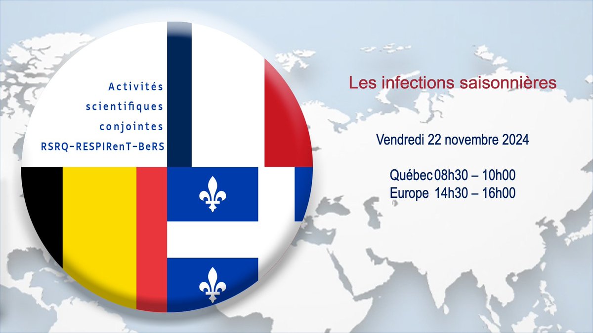 Webinaire le  Vendredi 22 Novembre 2024 dans le cadre des Activités scientifiques conjointes RSRQ-RESPIRenT-BeRS 🔬
Programme et inscription gratuite :
👉 splf.fr/activites-scie…
#Recherche #respiratoire #pneumologie #infection
@GroupeJ2r <a href="/rsrqc/">Réseau de recherche en santé respiratoire Québec</a> <a href="/FeriRecherche/">FéRI Fédération de Recherche en Infectiologie</a> <a href="/CEPR_Inf_Immun/">CEPR_Pathophysiology_Respiratory_Infections</a>