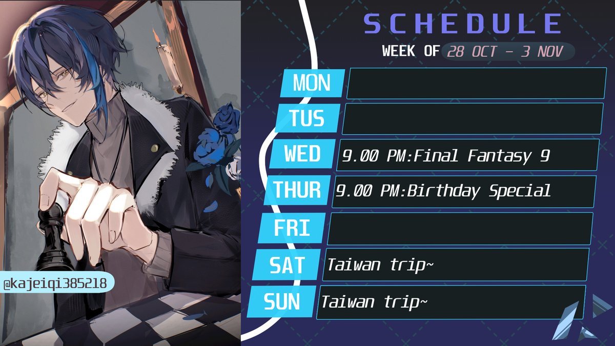 AlanManage's tweet photo. 【Schedule】
สวัสดีครับทุกคนนนน ตารางสัปดาห์นี้มาแล้ววววว
มาสบายๆกัน 1 วันก่อนไลฟ์วันเกิดดดด ปีนี้จะทรมานตัวเองแบบไหนไว้มาดูกันนะคร้าบ
ไว้พบกันนะครับ🥰✨
#Vtuber #VtuberEN #ENVtuber #VtuberTH #CodeTalker #CodeCreation https://t.co/EEtKvOVeR9