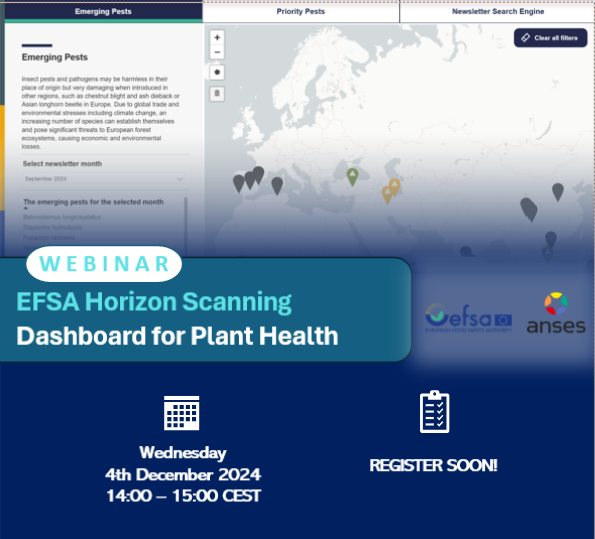 📢 Save the date! The next 4th of December 2024 will be happening the first webinar on the #PlantHealthHorizonScanningEvents series organized by <a href="/EFSA_EU/">EFSA</a> and <a href="/Anses_fr/">Anses</a> 
🌱🐛🍊🪲🌹🧫
Stay tuned! Soon more details

See more about our project here: efsa.europa.eu/en/topics/hori…