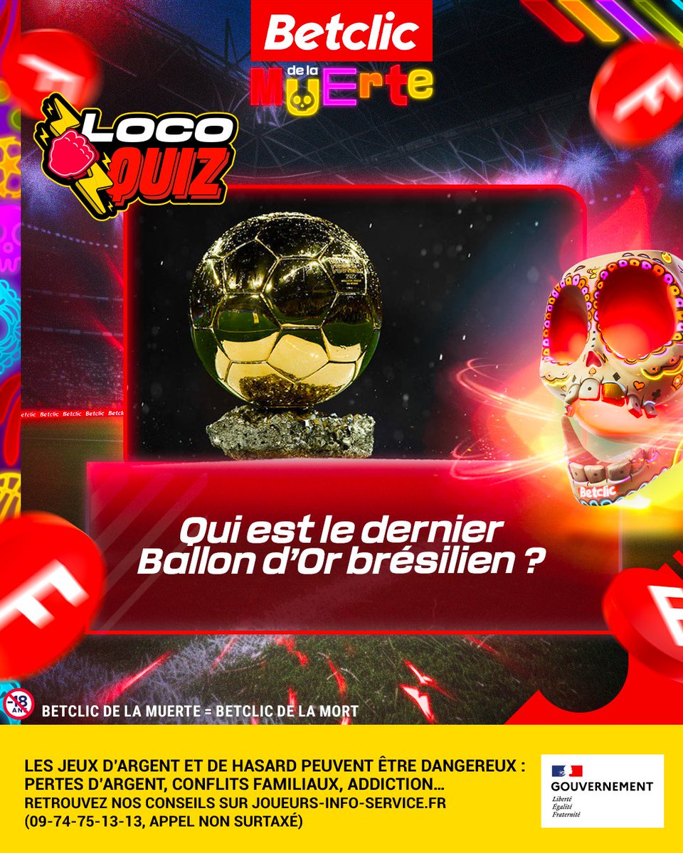 On va voir qui connaît tous les Ballons d'Or 💪

10 x 20€ de Freebets* à se partager aujourd'hui ! 🔥

🔥 RT + Like
👇 Donne ta réponse + #BetclicDeLaMuerte
🍀 TAS à 15h30