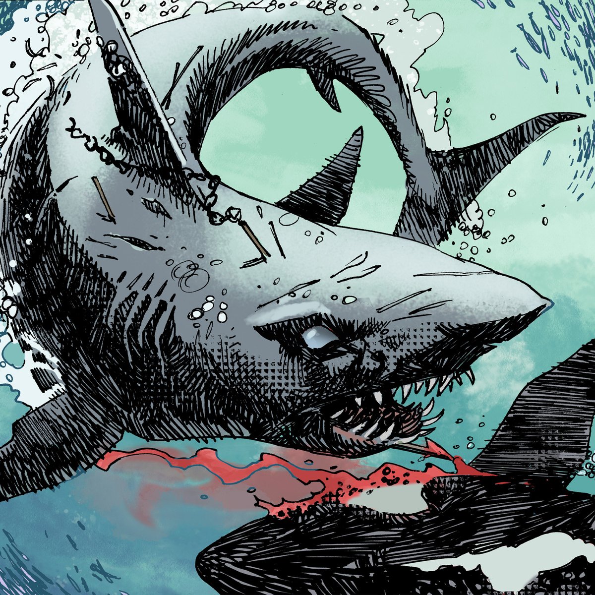 Hookjaw Strikes! Battle Action #3 is out this week, featuring a toothy new tale from:

📝 Script: <a href="/sharkbitesteve/">Steve White</a> 
✏️ Art: <a href="/mccreaman/">John McCrea @ Hitman Omni Vol2 out!</a> with P.J. Holden
🎨 Colours: Jack Davies
🗨️ Letters: Rob Steen

Order now! bit.ly/4eGdU4o