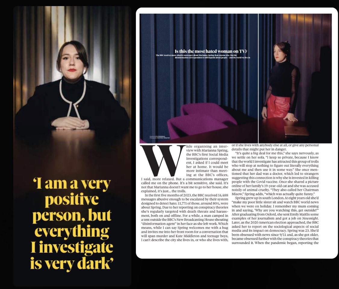 Brilliant to chat to <a href="/EvaWiseman/">Eva Wiseman</a> for the Observer Magazine! 

About social media investigations I do for BBC Panorama &amp; Radio 4 pods, exposing impact of algorithms, disinformation, hate. I’m now Social Media Investigations Correspondent. Same job new name! amp.theguardian.com/media/2024/oct…