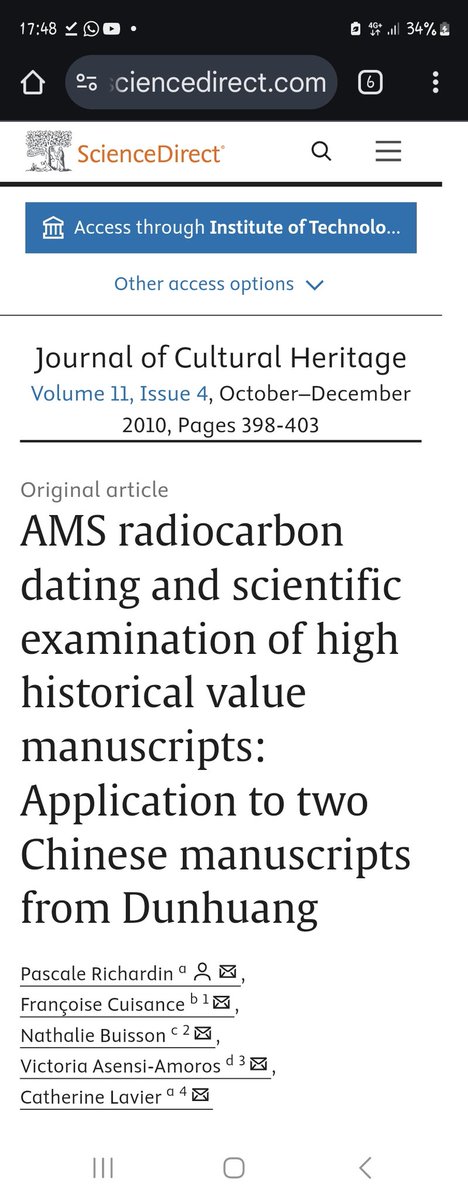jadang_aj's tweet photo. Konteks : om asbabun ngibul bilang bahwa manuskrip di Universitas Birmingham dengan keterangan publikasinya tidak sepenuhnya benar. Dia bilang hanya perkamen, sedangkan tintanya tidak bisa di radiocarbon.

Di bawah ini adalah jurnal terindex scopus Q1 yang membahas metode radiocarbon pada manuskrip termasuk umur tintanya

Dalam etika publikasi karya ilmiah, universitas Birmingham tentu sudah melakukan crosschek terhadap draft publikasinya,