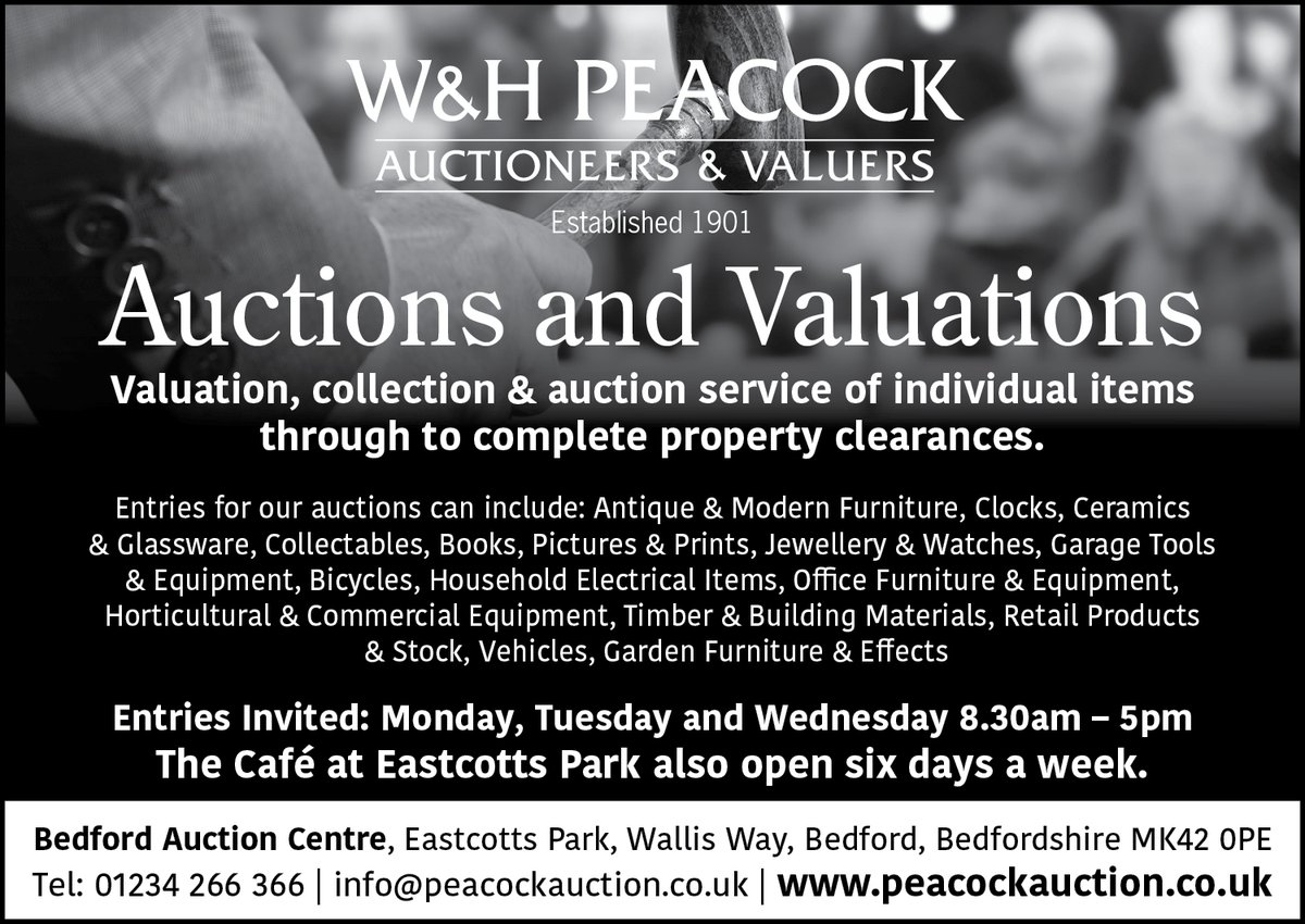 Sometimes things are just black and white...
For valuation, collection &amp; auction service of individual items through to complete property clearances.
Call 01234 266 366 or email info@peacockauction.co.uk
peacockauction.co.uk
