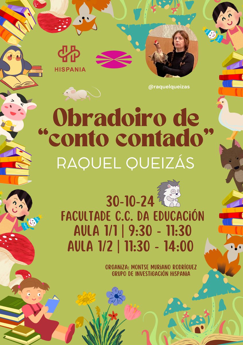 Pois xa está aquí o obradoiro de conto contado de <a href="/RaquelQueizas/">Raquel Queizás</a> en #DLG2425. Estamos moi agradecidas ao noso grupo de investigación <a href="/HispaniaUdc/">HISPANIA</a> pola súa colaboración. Vémonos mañá cunha chea de historias que contar da man dunha das mellores.