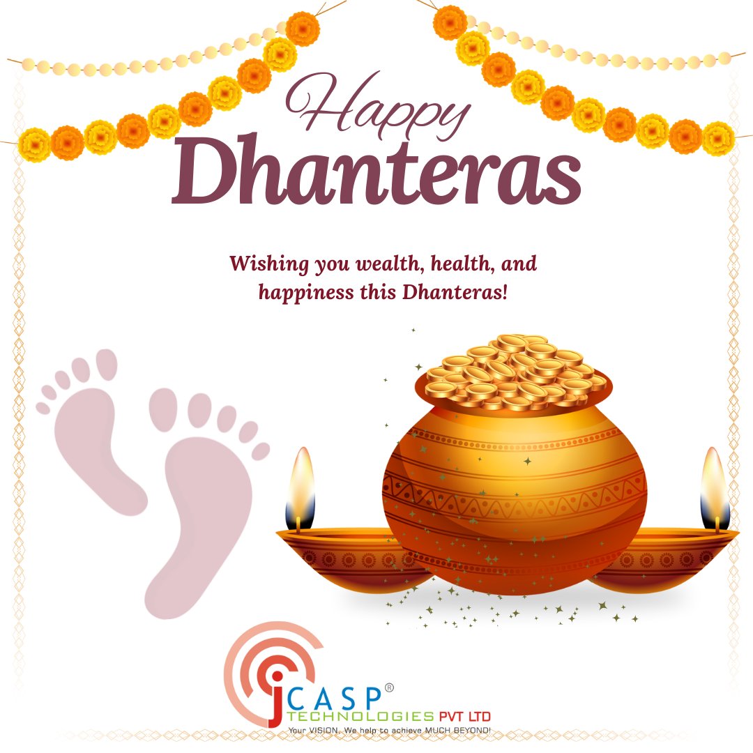 ✨ Happy Dhanteras from JCaspTechnologies! ✨
On this auspicious day of Dhanteras, may your life be filled with wealth, prosperity, and success.💰🌟
#HappyDhanteras #WealthAndProsperity #JCaspTechnologies #GrowthAndSuccess