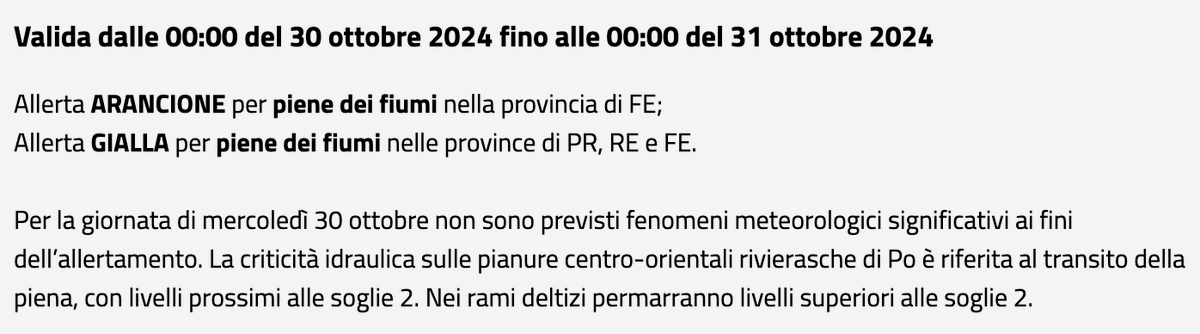 📌 INFO #AllertaMeteoER 153/2024 valida dal 30/10/2024: criticità idraulica. 
➡️ bit.ly/3A7mydt