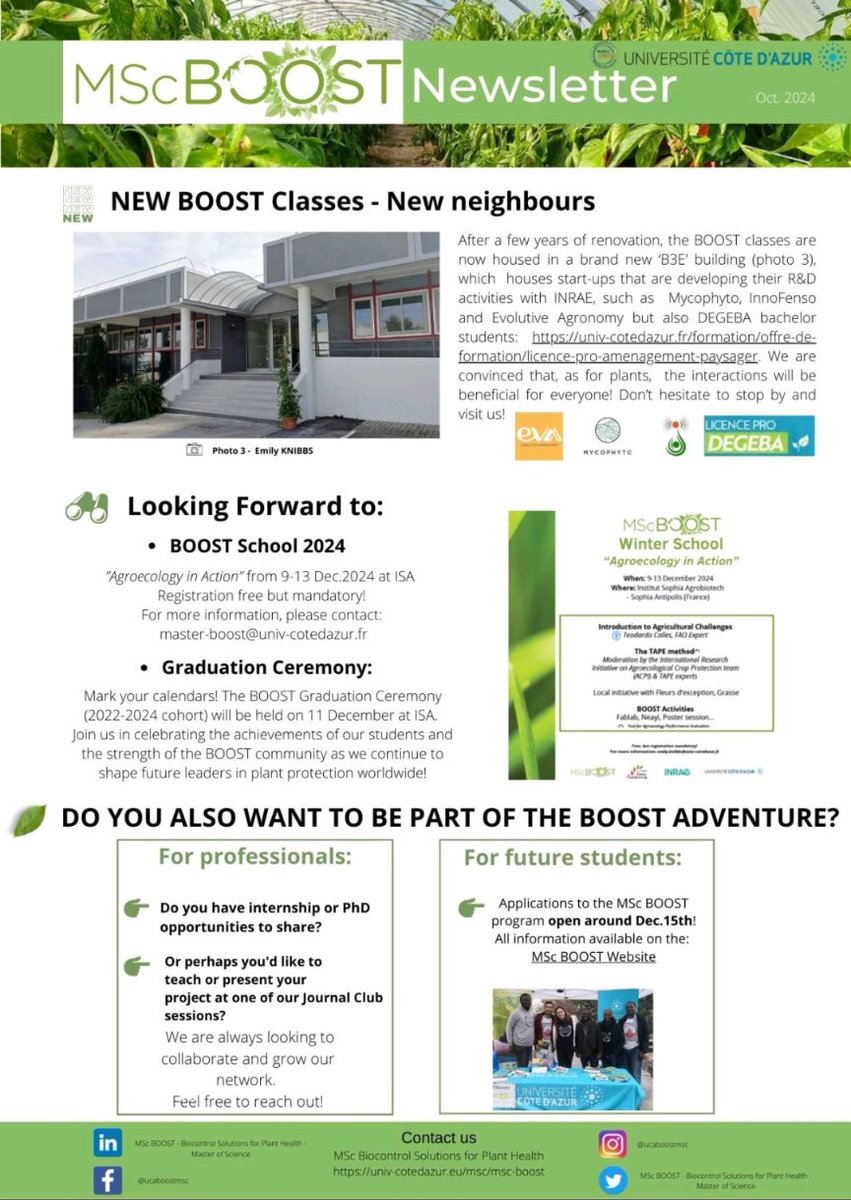 Biocontrol Solutions for Plant Health - BOOST MSc (@ucaboostmsc) on Twitter photo Enjoy the read!
The October edition of the BOOST #Newsletter is out👇 
univ-cotedazur.eu/msc/msc-boost/…
#Master #MSc #International #BOOST #Biocontrol #plantHealth #Agroecology #StudyInFrance #UniCA #DareToCreate Enjoy the read!
The October edition of the BOOST #Newsletter is out👇 
univ-cotedazur.eu/msc/msc-boost/…
#Master #MSc #International #BOOST #Biocontrol #plantHealth #Agroecology #StudyInFrance #UniCA #DareToCreate