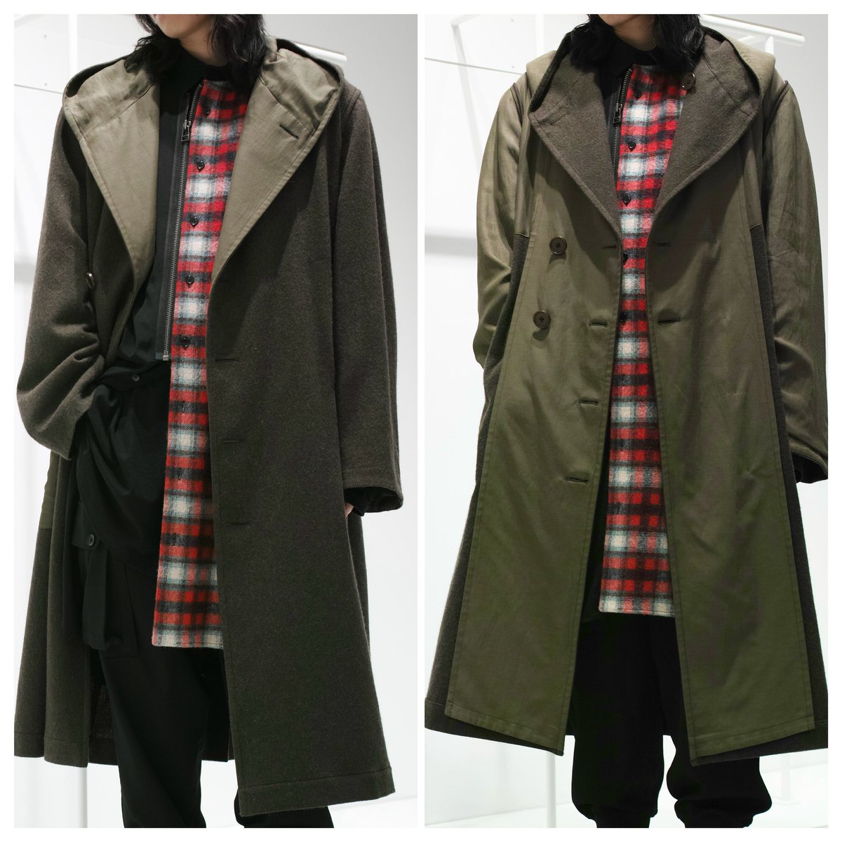 Ground_Y's tweet photo. [ Ground Y 24-25AW Outer Collection - Staff Recommended ] #ラフォーレ原宿 スタッフより、新作スタイリングをお届け致します。切り替えデザインが印象的なアイテムを組み合わせた季節感のあるスタイリングです。https://t.co/Q9VC0z4Uos(Sato)#groundy #yohjiyamamoto #outercollection https://t.co/yAkdVUN8n9