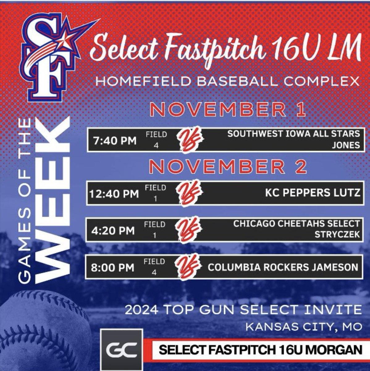 We are on the road for our final stop of the fall this weekend!  Come check us out at the Top Gun Select Invite in Kansas City!