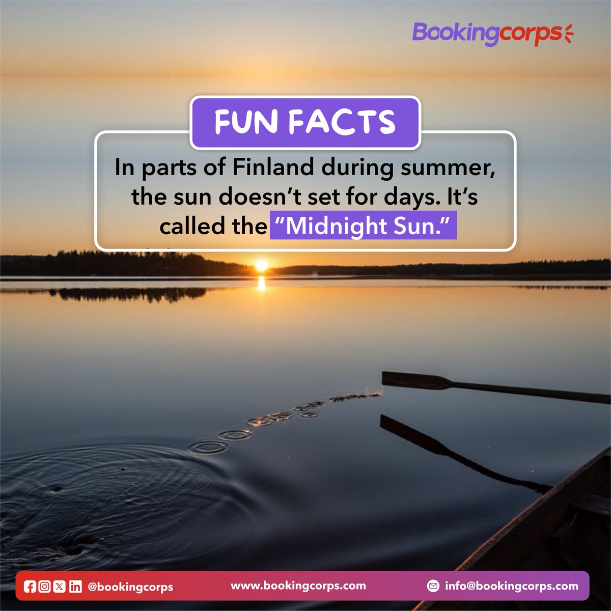 bookingcorps's tweet photo. 🌞 During summer , the tilt of the Earth’s axis means that areas within the Arctic Circle—like northern Finland—experience extended daylight hours.

Share this fun fact with your travel buddies! 

#Bookingcorps #DidiYouKnow #FunFacts #Travel #EndlessDays #MidnightSun #Traveler https://t.co/53ZZ7mXUzL