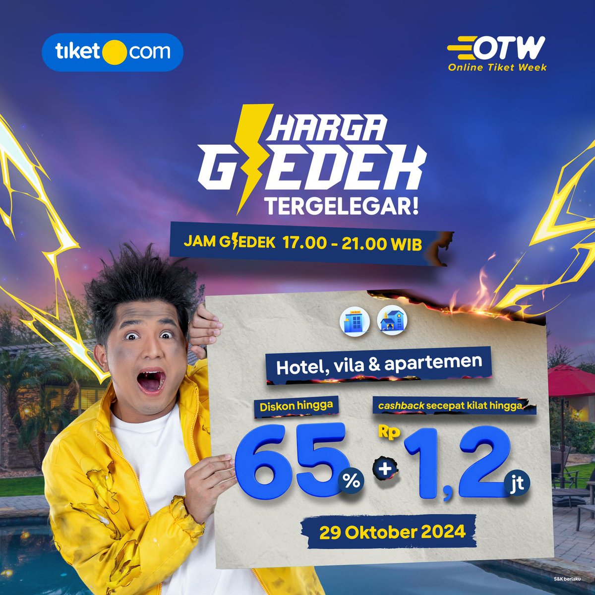 aiahmad_'s tweet photo. Kapan lagi bisa staycation di Hotel/Resort/Villa idamanmu bareng @tiket dengan harga gledek, super murah, dapat potongan gede, dan berlaku juga buat tiket pesawat (disc 65% + 1,2jt cashback) yuk promo ini berlaku buat domestik maupun international.

#ohmygledek #OnlineTiketWeek https://t.co/knEdo8w5eE