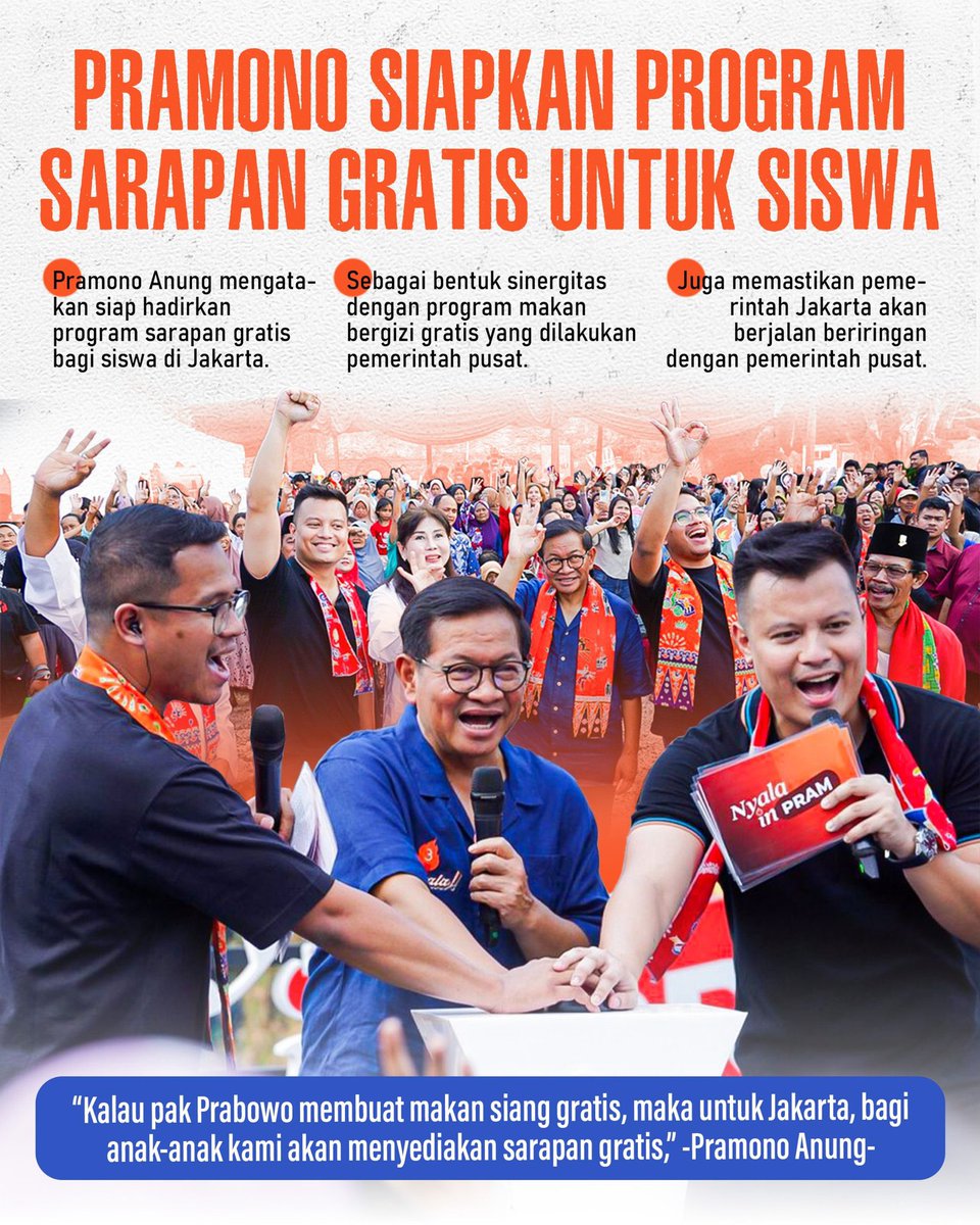 *Program makan siang gratis : Dihujat di remehkan intinya program jelek bgt

*Program sarapan pagi gratis : Dipuji, dianggap program bagus, intinya program terbaik.

Mereka yang menghujat program Pragib adalah mereka juga yang memuji program praka.

Berpolitik ga seanjing itu🤪😂