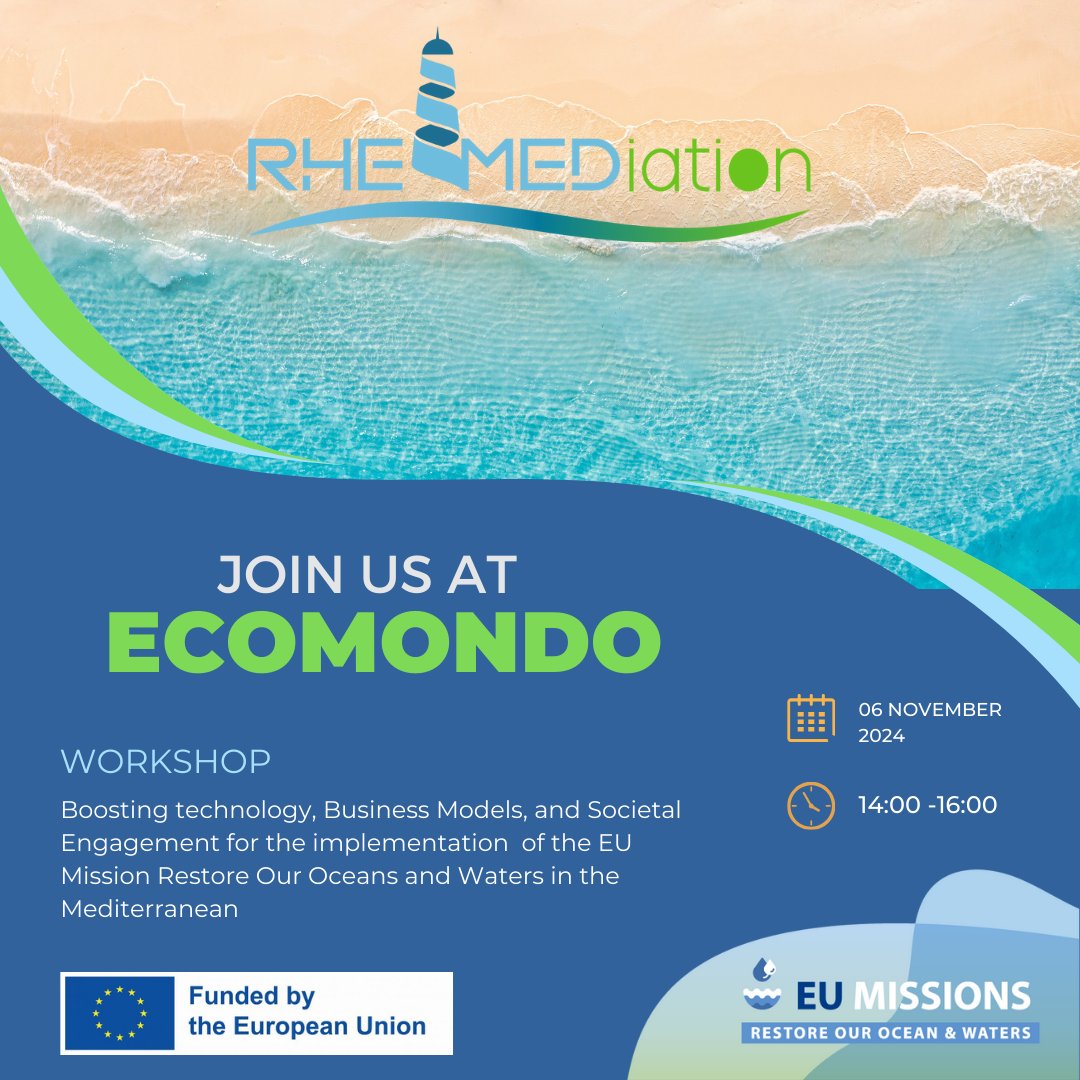 rhemediation's tweet photo. Join us in Rimini at @Ecomondo! #RHEMEDIATION will be showcased as part of the demonstrations of innovative solutions for the Mediterranean community committed to the EU Mission Restore our Ocean and Waters by 2030! More info: https://t.co/NwMOgHgDFd #MissionOcean #EUMission https://t.co/0Z9JqHHhI6
