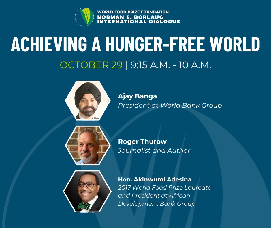 AfDB_Group's tweet photo. HAPPENING TODAY @ 9:15 AM CDT: @WorldFoodPrize High-Level Dialogue between @AfDB_Group Pres. @akin_adesina & @worldbank Pres. Ajay Banga on “Achieving a Hunger-Free World” through joint efforts in #agriculture.
More info: https://t.co/UwlFNEJPIK #FoodPrize24 #FeedAfrica https://t.co/QfMc6kT0tx