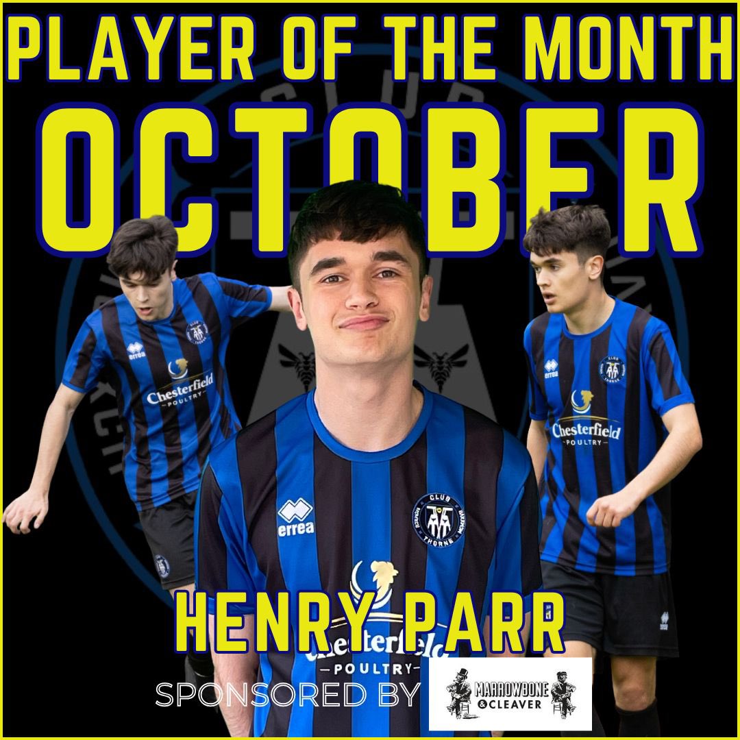 clubthornecoll's tweet photo. Player of the Month- October |

As chosen by you, your player of the month for October is Henry Parr!

Henry has been a game changer this month. He picked up 2 MOTM awards and started all 5 league games 🔵⚫️

Congratulations Henry ���🏼

Henry is sponsored by, Marrowbone &amp; Cleaver! https://t.co/Vqf6LnxLzm