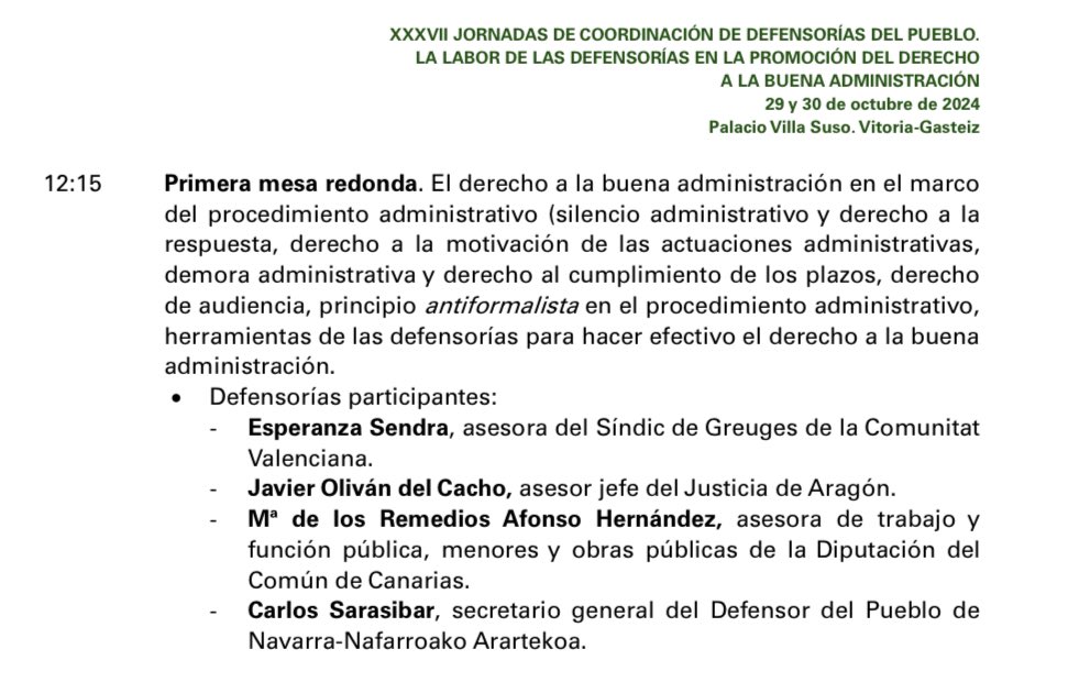 concha_bru's tweet photo. El derecho a la Buena Administración exige el cumplimiento de un elenco de deberes. XXXVII JORNADAS DE COORDINACIÓN DE DEFENSORÍAS DEL PUEBLO
Mesa: El derecho a la BA en el marco del procedimiento Administrativo @elSindic https://t.co/1Emy6BKchl