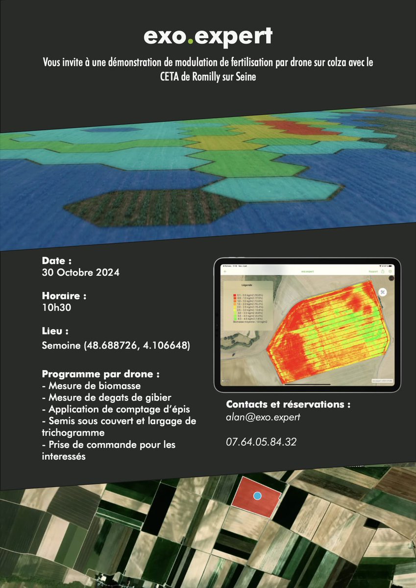 Si vous souhaitez venir voir une démonstration de vol de drone sur colza avec la société exo.expert, vous êtes les bienvenus