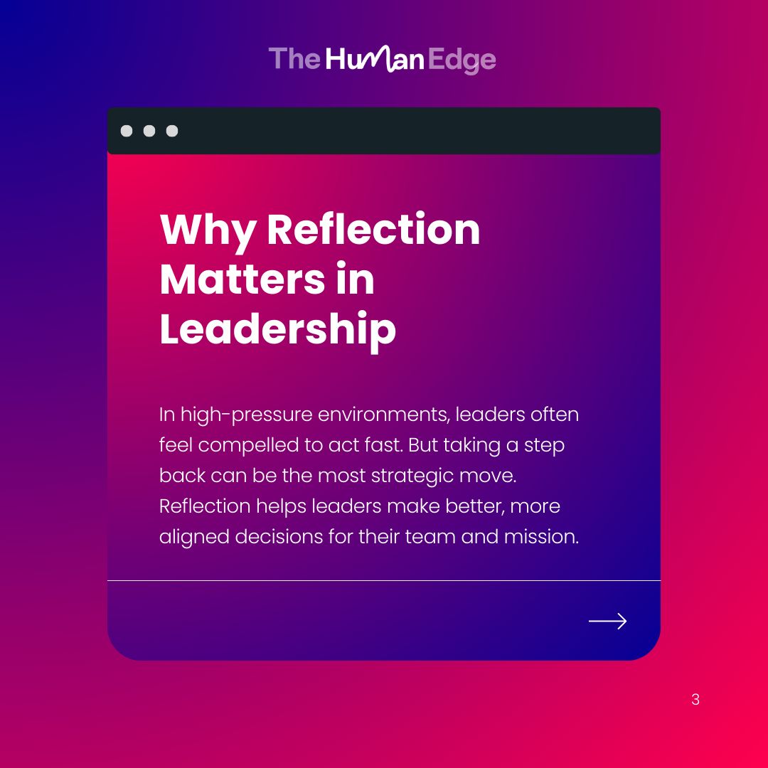 TheHumanEdgeOrg's tweet image. When did you last truly pause to evaluate what’s working, what isn’t, and where you’re heading? Reflection isn’t about looking back with regret; it’s about gaining clarity for your next move. #LeadershipGrowth #ReflectToGrow