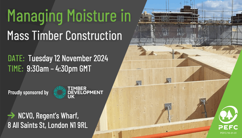 WKWales's tweet photo. Managing Moisture in Mass Timber Construction
12 Nov 2024 | 9:30 am - 4:00 pm | London
Join @PEFC UK for a focused, educational, and networking event tailored for developers, tier 1 contractors, and mass timber manufacturers and installers. Find out more: https://t.co/zQtFlDUB1p https://t.co/aviiaJyEBa