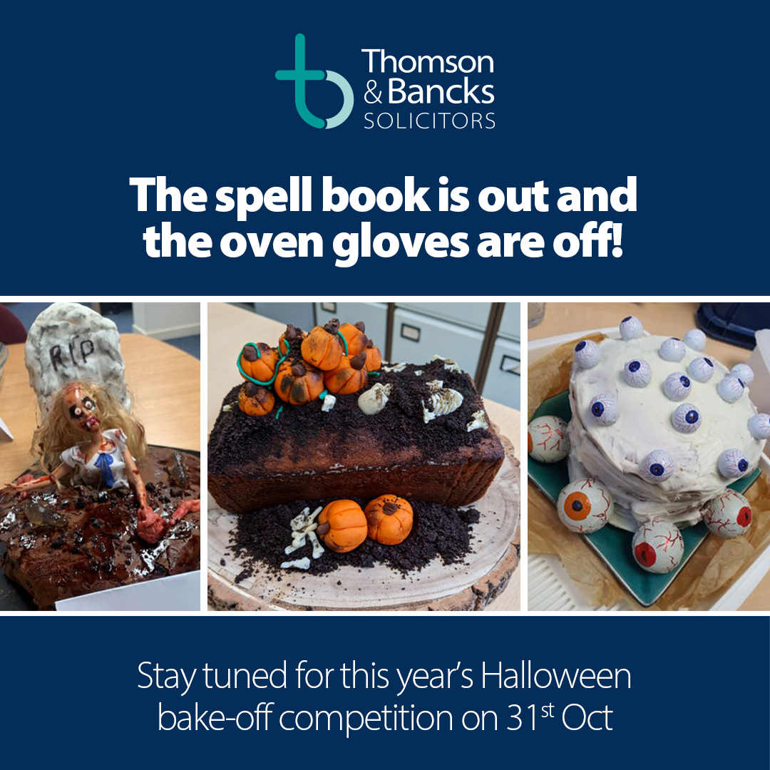 Thomson & Bancks Solicitors (@tbsolicitors) on Twitter photo Just like last year, the Thomson & Bancks team will be back to their baking best as Halloween approaches. Staff from each office will be baking creepy cakes to raise money for <a href="/BreastCancerNow/">Breast Cancer Now</a>.
#Charity #Fundraiser #BreastCancerNow #Halloween #BakeOff Just like last year, the Thomson & Bancks team will be back to their baking best as Halloween approaches. Staff from each office will be baking creepy cakes to raise money for <a href="/BreastCancerNow/">Breast Cancer Now</a>.
#Charity #Fundraiser #BreastCancerNow #Halloween #BakeOff