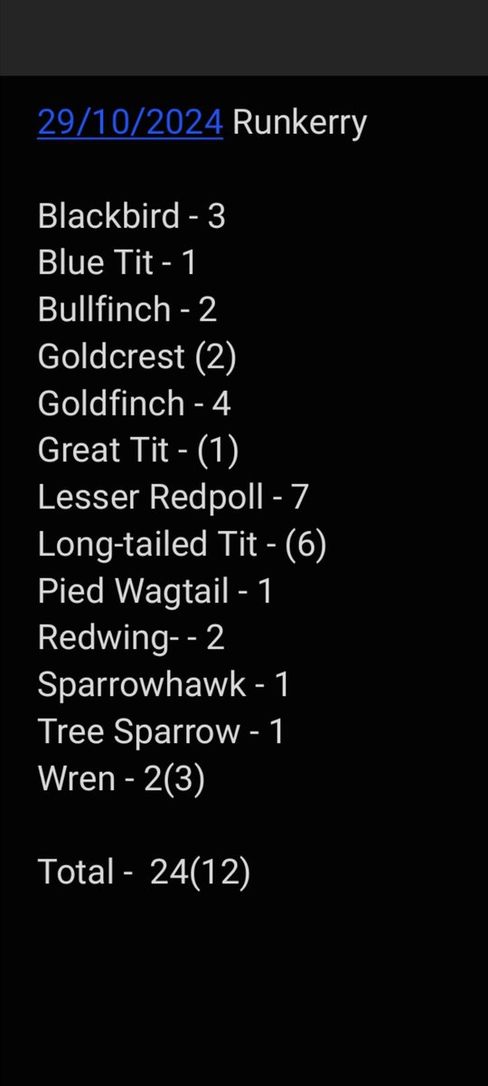 We are coming to the end of autumn migration on the Causeway Coast but there were still a few treats in the nets to be had. A Sparrowhawk,  Pied Wagtail, 2 Redwing and a partial leucistic Redpoll were the pick of the 24 new birds.