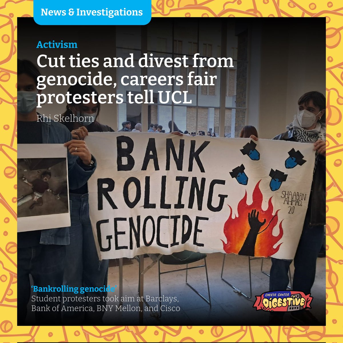 Pro-Palestine activists have in recent weeks carried out disruptions at UCL careers fairs to highlight the University’s ties to companies complicit in genocide, writes Rhi Skelhorn.

⬇️Read the full story here
cheesegratermagazine.org/2024/10/27/cut…