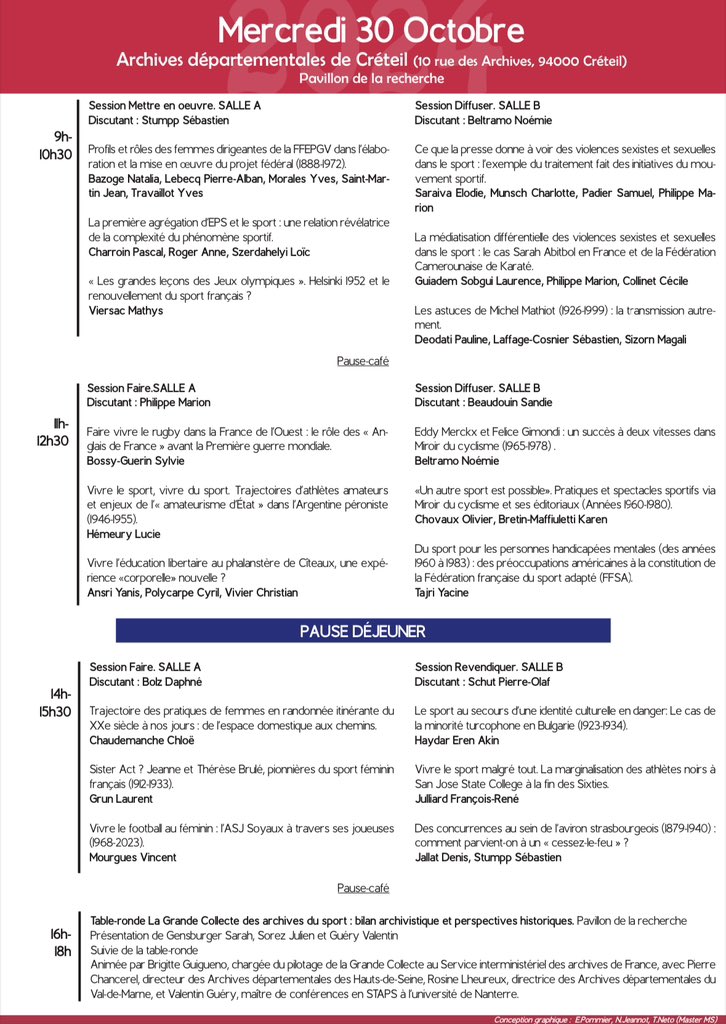 ROGER anne (@rogerypascual) on Twitter photo 🚄Direction Marne-la-Vallée puis Créteil pour les 21e Carrefours d’histoire du sport - VIVRE LE SPORT! <a href="/SFHS_HistSport/">Société Française d'Histoire du Sport 🏉</a>
▶️Avec <a href="/LoicSz/">Loïc Szerdahelyi</a> nous parlerons de la première agrégation d’EPS et de culture sportive 😊👇👇
21chs.sciencesconf.org/data/pages/Pro… 🚄Direction Marne-la-Vallée puis Créteil pour les 21e Carrefours d’histoire du sport - VIVRE LE SPORT! <a href="/SFHS_HistSport/">Société Française d'Histoire du Sport 🏉</a>
▶️Avec <a href="/LoicSz/">Loïc Szerdahelyi</a> nous parlerons de la première agrégation d’EPS et de culture sportive 😊👇👇
21chs.sciencesconf.org/data/pages/Pro…