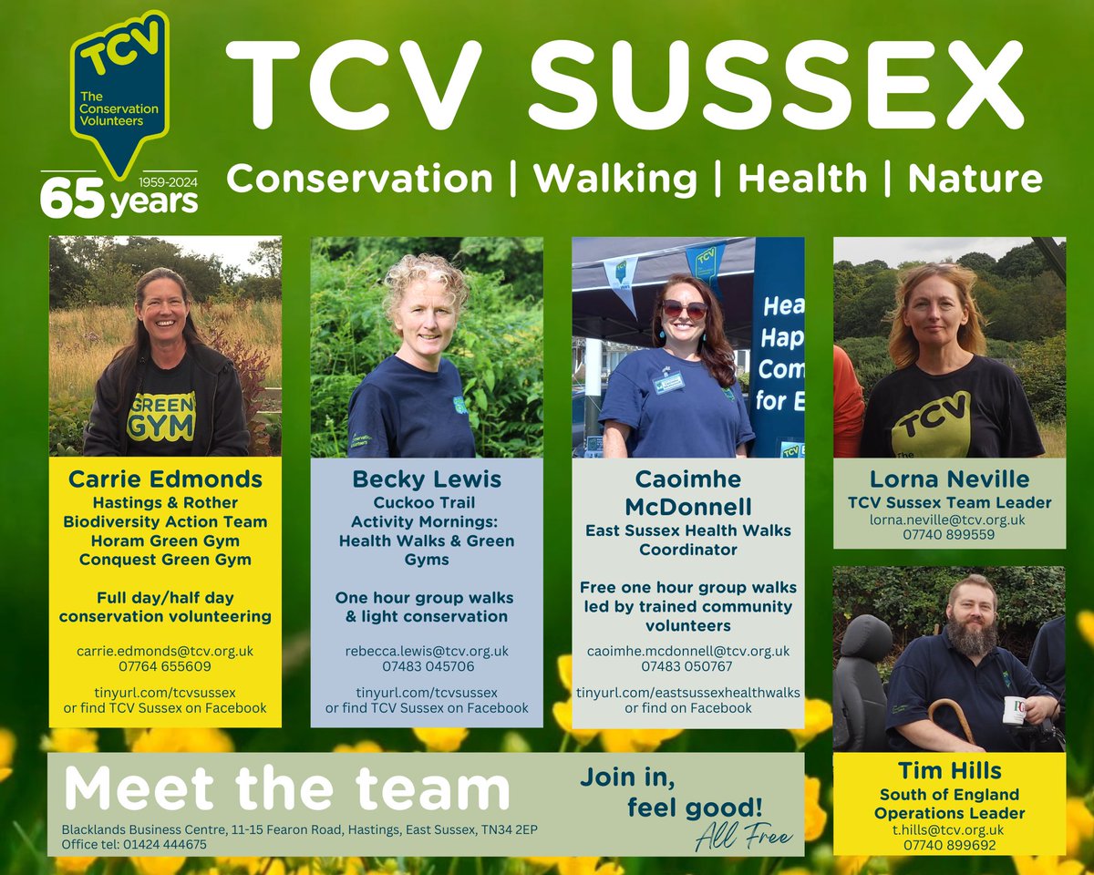 Meet the TCV Sussex team! Based in Hastings, we run conservation volunteering sessions every weekday in Hastings/Rother/Wealden and about 100 health walks a month.