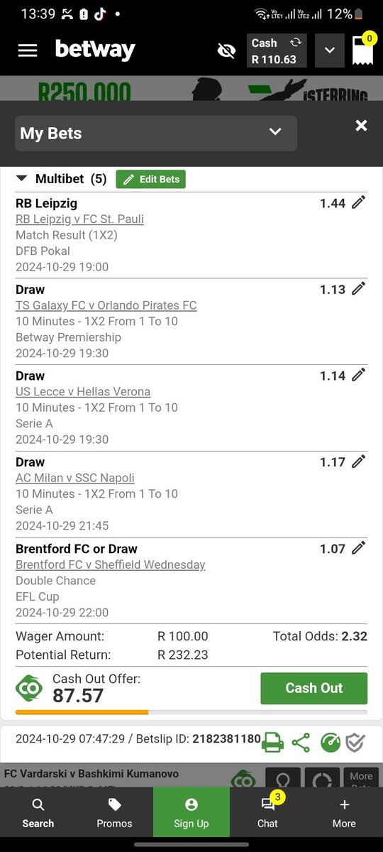 Day 2/5: Rollover Plan
📒 Bookie: <a href="/Betway_za/">Betway ZA</a>
📆 29 OCT, TUES
⌚ Kick off: 19:00
👩‍💻 Booking code: X821BE4E8
📲 Booking link: betway.co.za/bookabet/X821B…
📈 ODDS: 2.32

#Betway #TipsPlug #BettingTips #Predictions #RolloverPlan #OddsOn