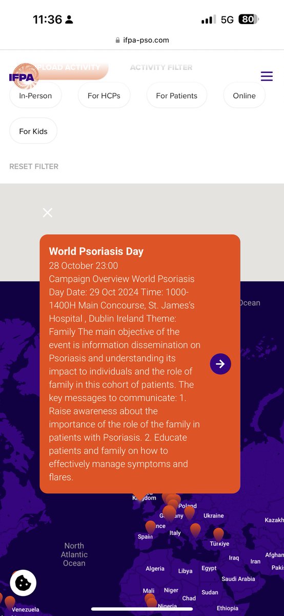 cii_em's tweet photo. We have placed @stjamesdublin in the map for the celebration of the World Psoriasis Day 2024! This is now year 2 of the Dermatology Department joining the awareness campaign! The Dermatology nursing team is in the main concourse today to answer your questions and concerns! https://t.co/Klq8YQTRRG