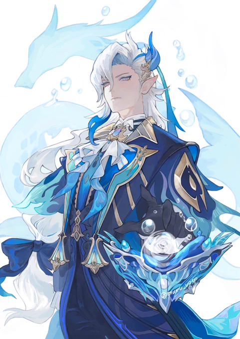 原海リヴァイアサン座ってカッコいいなと思って描いたヌヴィレット様#Neuvillette 
