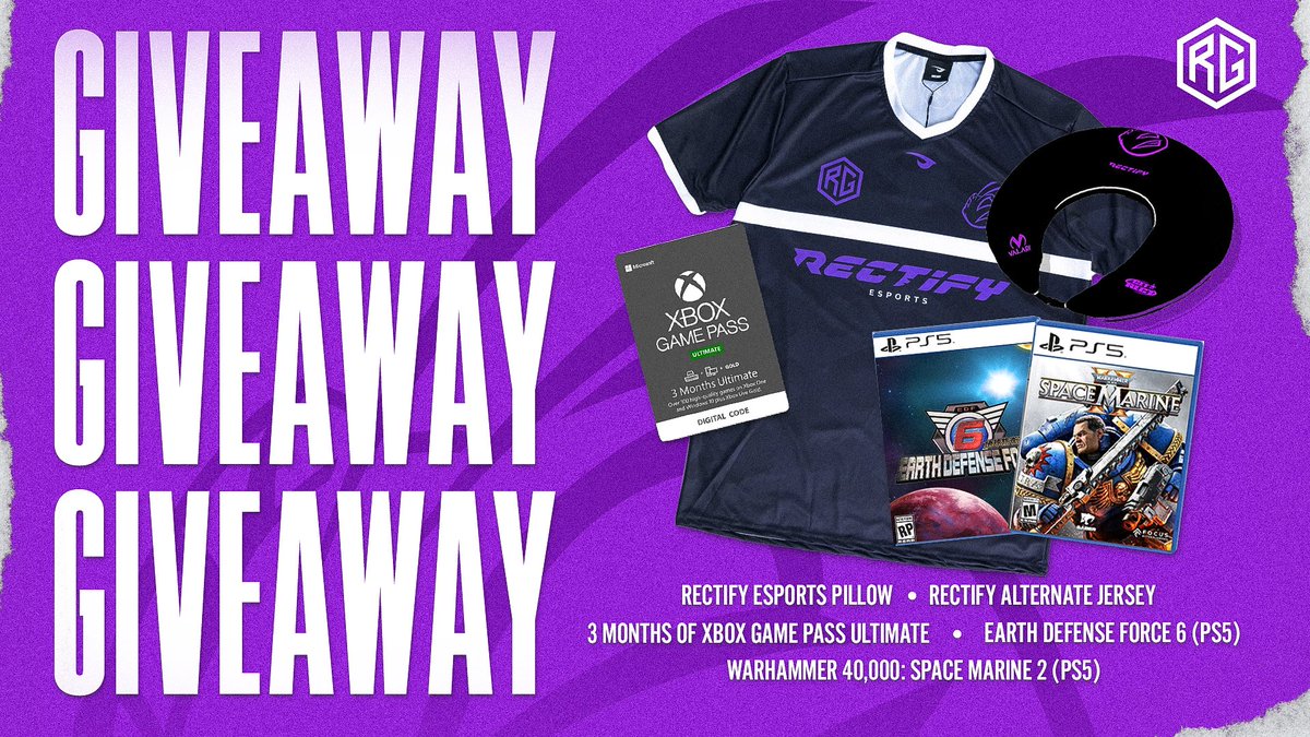 🚨GIVEAWAY 🚨

We are thrilled to announce a big giveaway to celebrate our partnership with <a href="/TheValari/">Valari Pillow</a>!

RT + Follow us &amp; <a href="/TheValari/">Valari Pillow</a> to enter to win the following:

- Rectify Esports Alternate Jersey
- Rectify Esports Valari Pillow
- 3 Months Xbox Game Pass Ultimate
- Earth