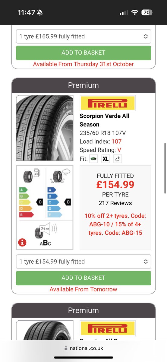 RobbieJStern's tweet photo. @nationaltyres Is there any reason why the code ABG-15 is not working when trying to place an order online please? https://t.co/W1LPWswmr7