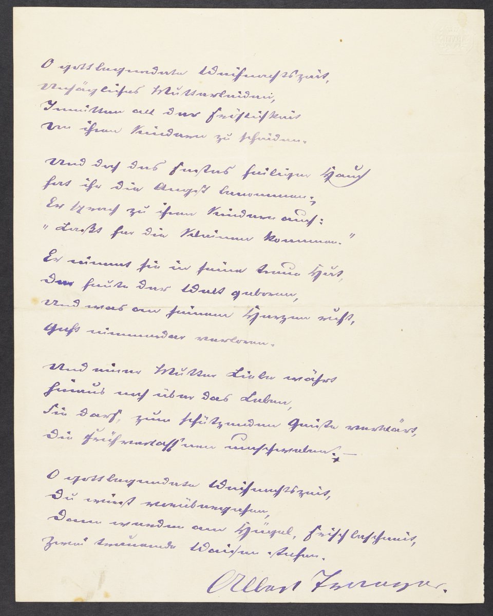 „Ein Weihnachtsabend“ von Albert Traeger, aus der Autographensammlung des #GSAWeimar. Mit der eigenhändigen Reinschrift des „Dichters der Gartenlaube“ verabschieden wir uns in die Ferienzeit. Ab dem 4.1.2025 ist der Lesesaal wieder für Sie geöffnet. #Servicetweet