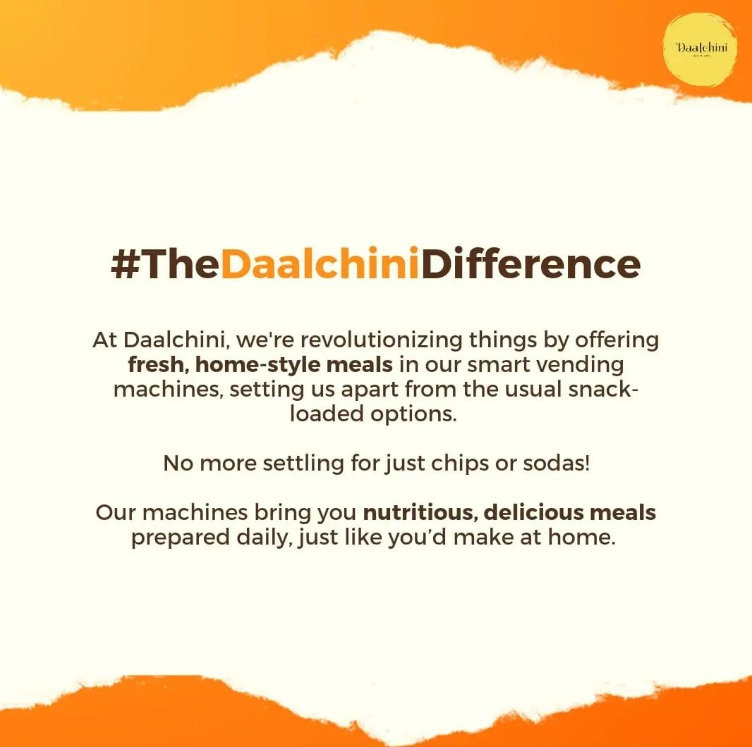 Think vending machines are just for snacks? Think again! 🍱✨

At Daalchini, enjoy fresh, healthy meals straight from our smart vending machines. That's the Daalchini difference! 

🍲💚 #SmartVending #HealthyChoices