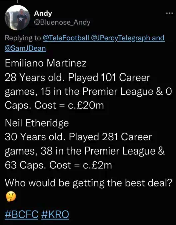 myoldmansaid's tweet photo. 🤔

Since this Bluenose tweet...

Neil Etheridge is currently playing for Thai League 1 club Buriram United. The other guy has won back-to-back Yachine/Yashin trophies, won a World Cup, a couple of Copa America's and is currently playing Champions League football

#AVFC https://t.co/aWPXUTa4TL
