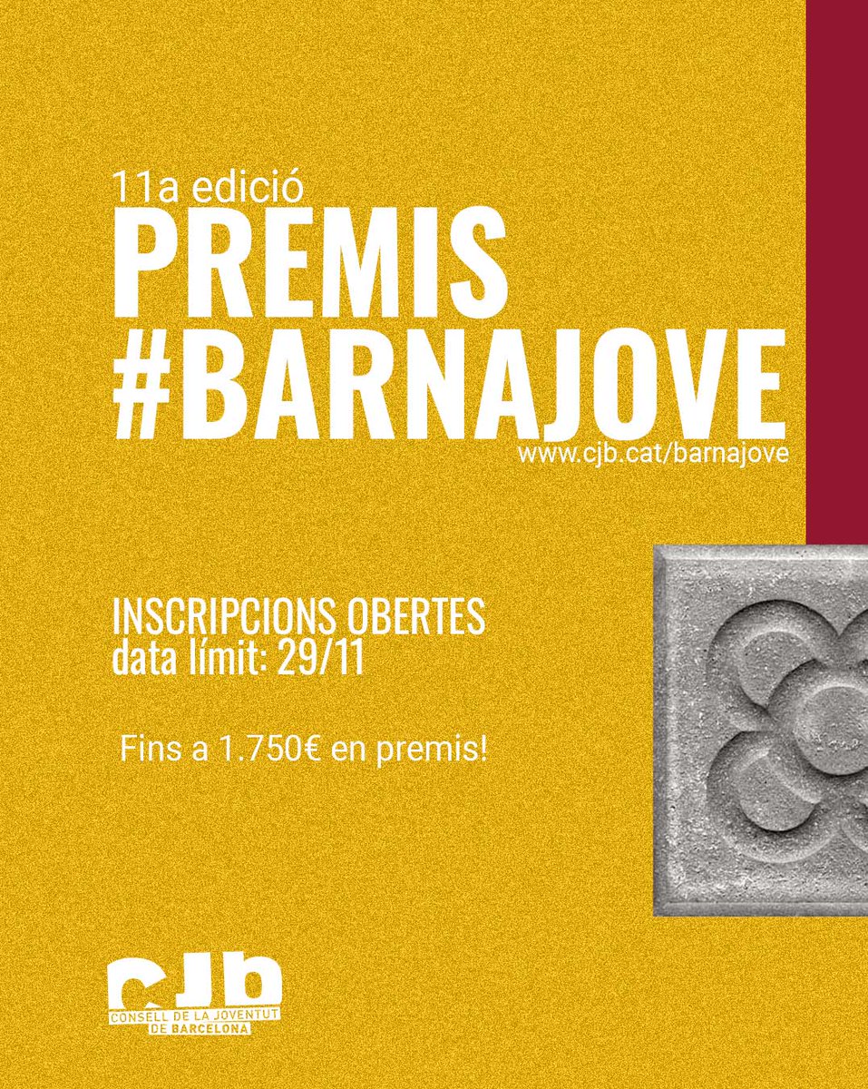💸✨Nova convocatòria dels Premis #BarnaJove!

Obrim una nova convocatòria per a associacions i col·lectius juvenils amb una manera de presentar-se senzillíssima!

Us ho expliquem🧵👇