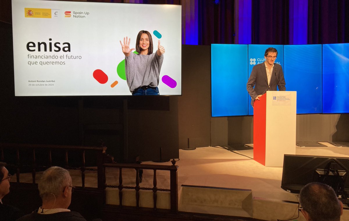 enisa's tweet photo. #EquipoEnisa Antoni Rondán del dpto. de Comunicación de ENISA participa en el #FinancialDay del Audiovisual, evento organizado por @SpainAVSHub y @ClusterAVCat, en el que han participado instituciones como @cesce_es, @CDTI_innovacion, @accio_cat, @ICOgob, @icfcat, @cultura_cat para promover la financiación en el sector audiovisual.