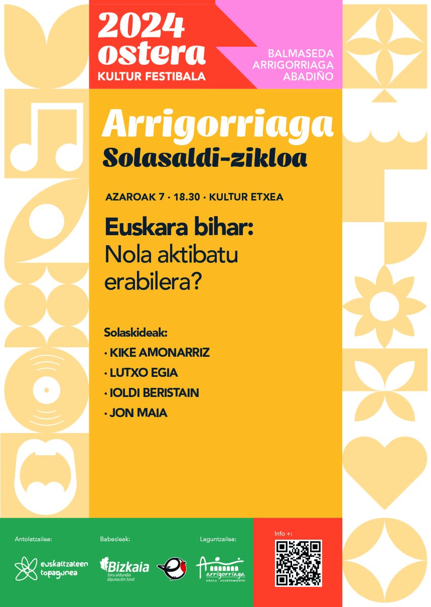 🎭🗣🌍OSTERA 2024; EUSKARAN MUNDU OSO BAT KABITZEN DA!

Gari eta Maldanberaren kontzertuak, Anton Telleria, Julen Portillo, Iker Plazaola eta Esti Curielen bakarrizketa saioak eta "Maddi Pirata" haurrentzako ikuskizunak osatuko dute egitaraua.

🔗 + INFO: labur.eus/aH7jL