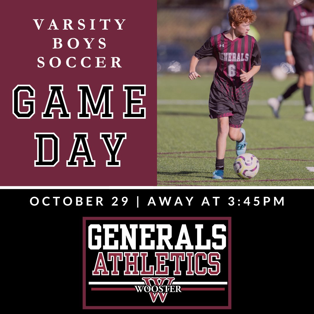 WoosterSchl's tweet photo. Varsity Boys Soccer travels to St. Luke's School at 3:45pm. Go Generals!

#woosterschool #gogenerals https://t.co/AmoQGFlXSv